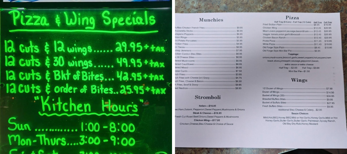 Shady Side Tavern Menu